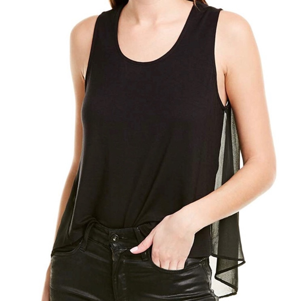 BCBG Max Azria knit front, sheer back black tank